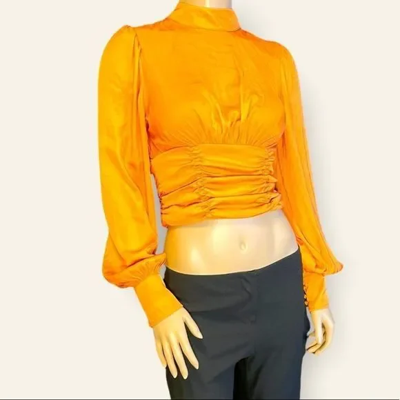 XS Free People Piper Backless Crop, Long Sleeve in Mango/ Dusty Orange - Picture 7 of 16